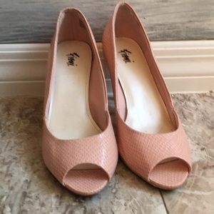 Pink snakeskin Fioni heels. Peep toe.  Size 8